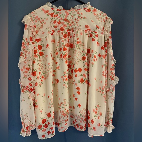 🌸 Sugar Lips Floral Ruffle Blouse – 2X – Cream & Red 🌸 - Picture 2 of 3